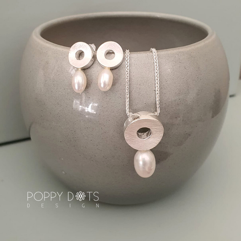 Brushed Circle Sterling Silver & Pearl Pendant