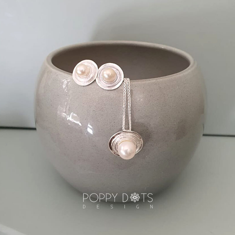 Sterling Silver & Freshwater Pearl Cup and Saucer Pendant
