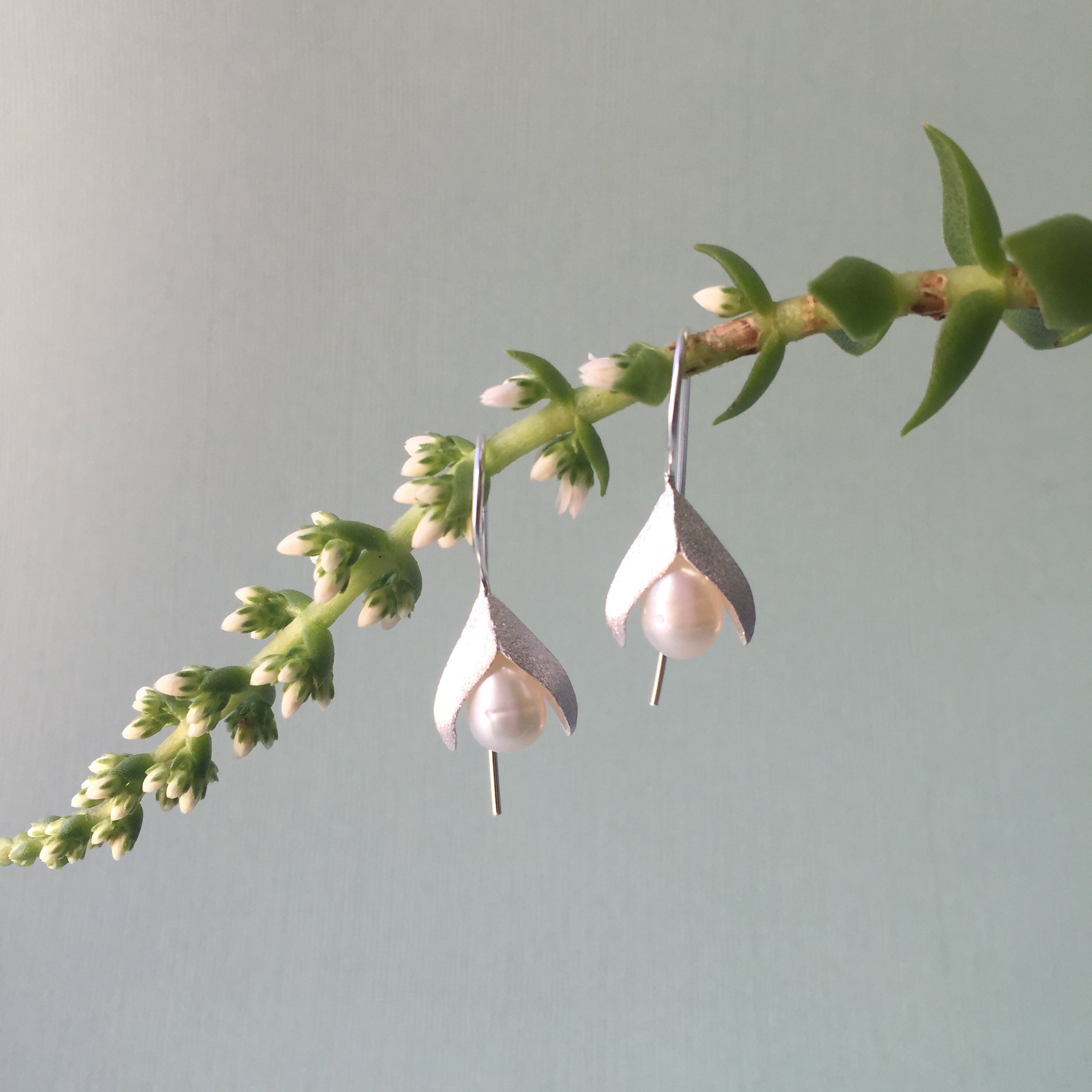 Sterling Silver and Pearl Tulip Earrings