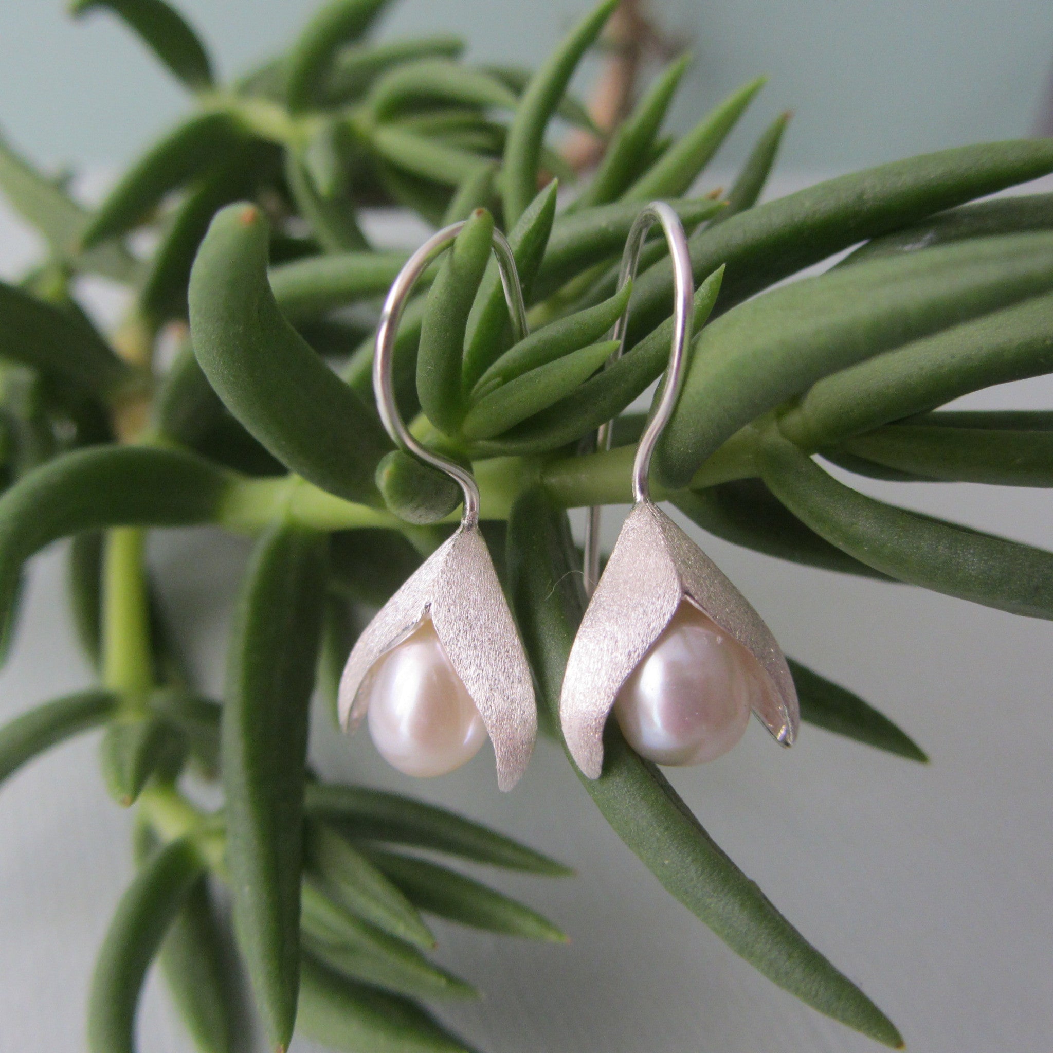 Sterling Silver and Pearl Tulip Earrings