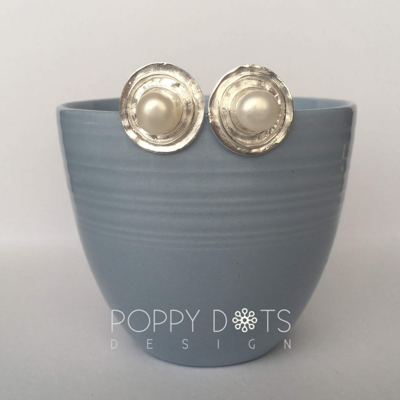 Sterling Silver & Freshwater Pearl Cup and Saucer Studs