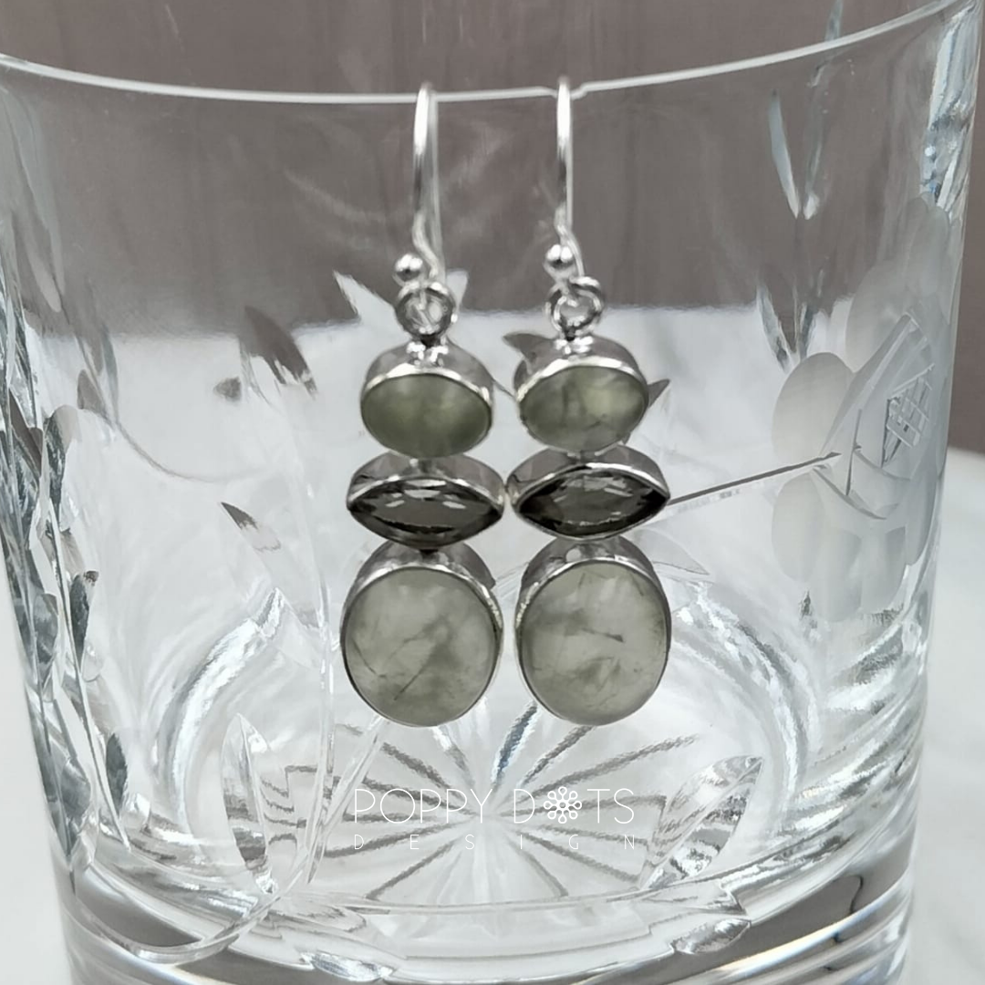 Luxurious Sterling Silver Prehnite and Green Amethyst Earrings