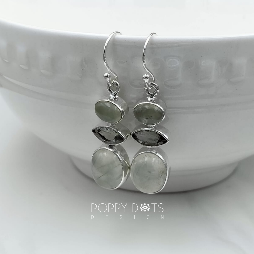 Luxurious Sterling Silver Prehnite and Green Amethyst Earrings