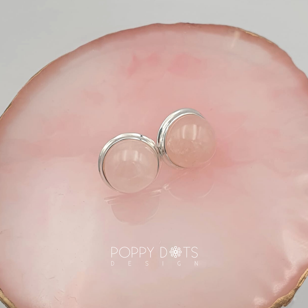 Sterling Silver Cab Rose Quartz Studs