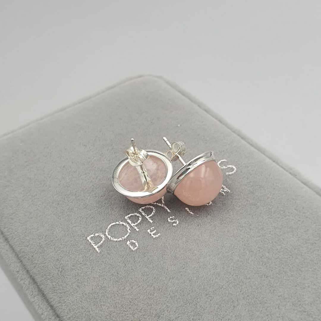 Sterling Silver Cab Rose Quartz Studs