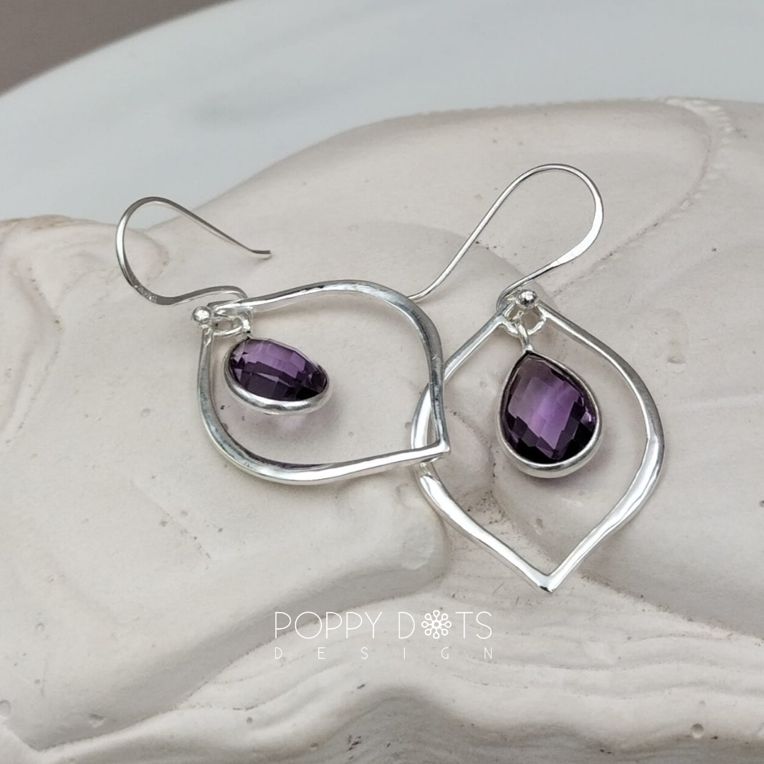Sterling Silver Dangling Drop Purple Amethyst Earrings