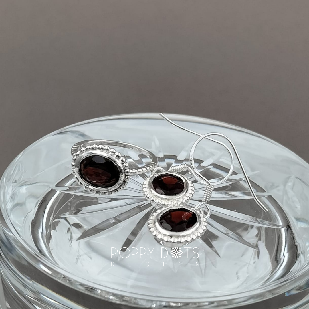 Sterling Silver Dottie Oval Garnet Earrings