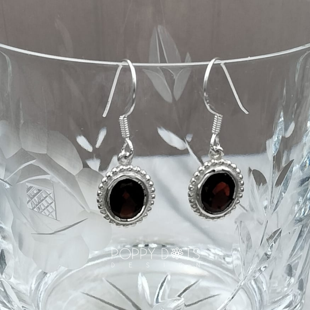 Sterling Silver Dottie Oval Garnet Earrings