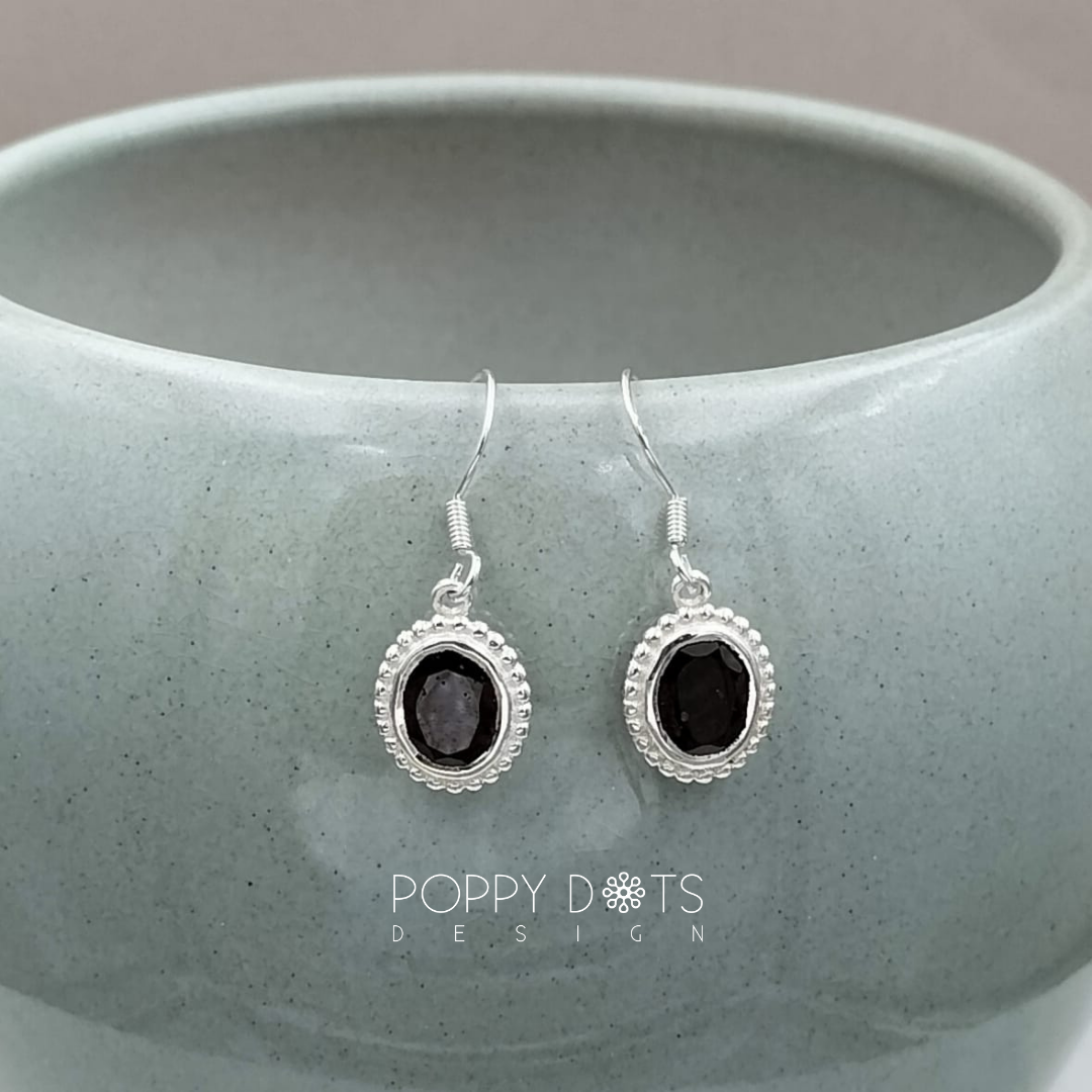Sterling Silver Dottie Oval Garnet Earrings