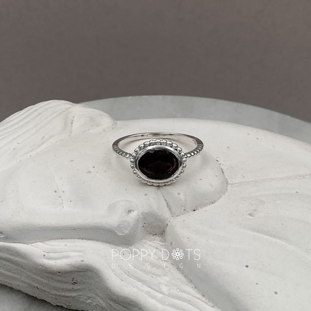Sterling Silver Dottie Oval Garnet Ring