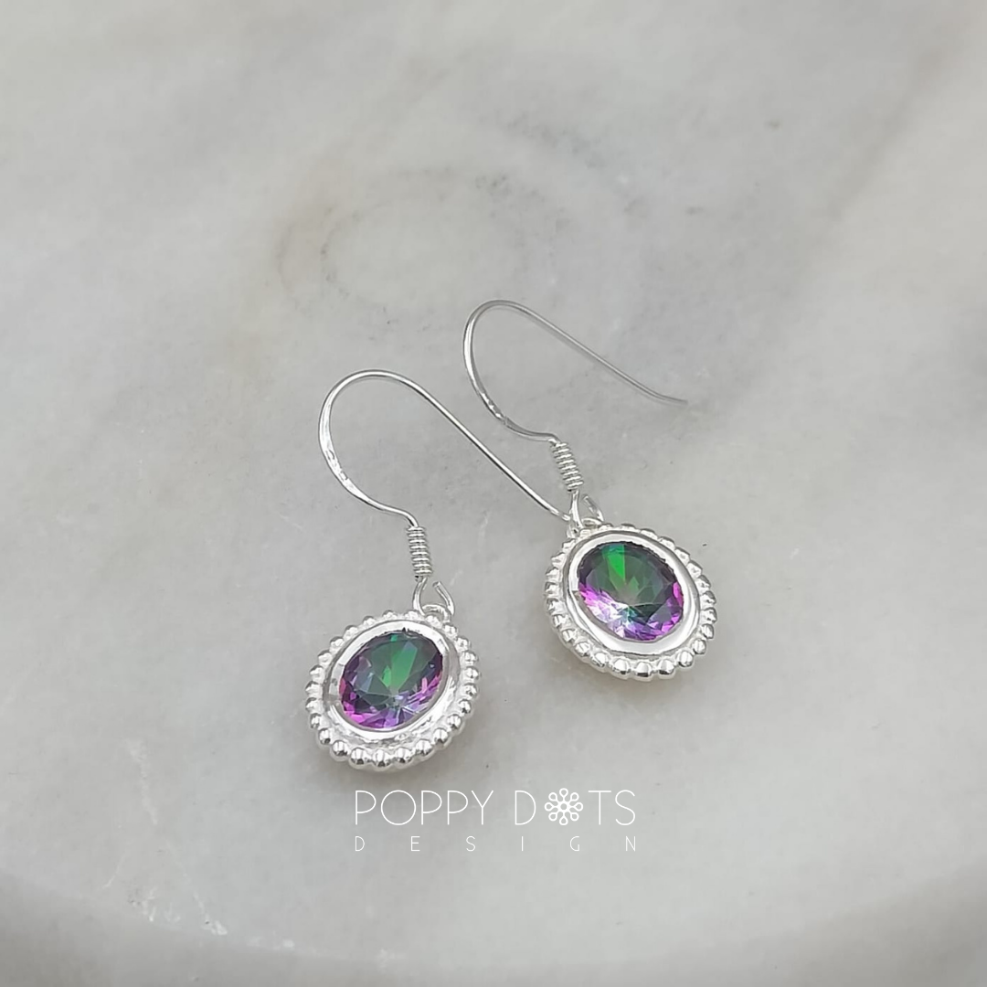 Sterling Silver Dottie Oval Mystic Topaz Earrings