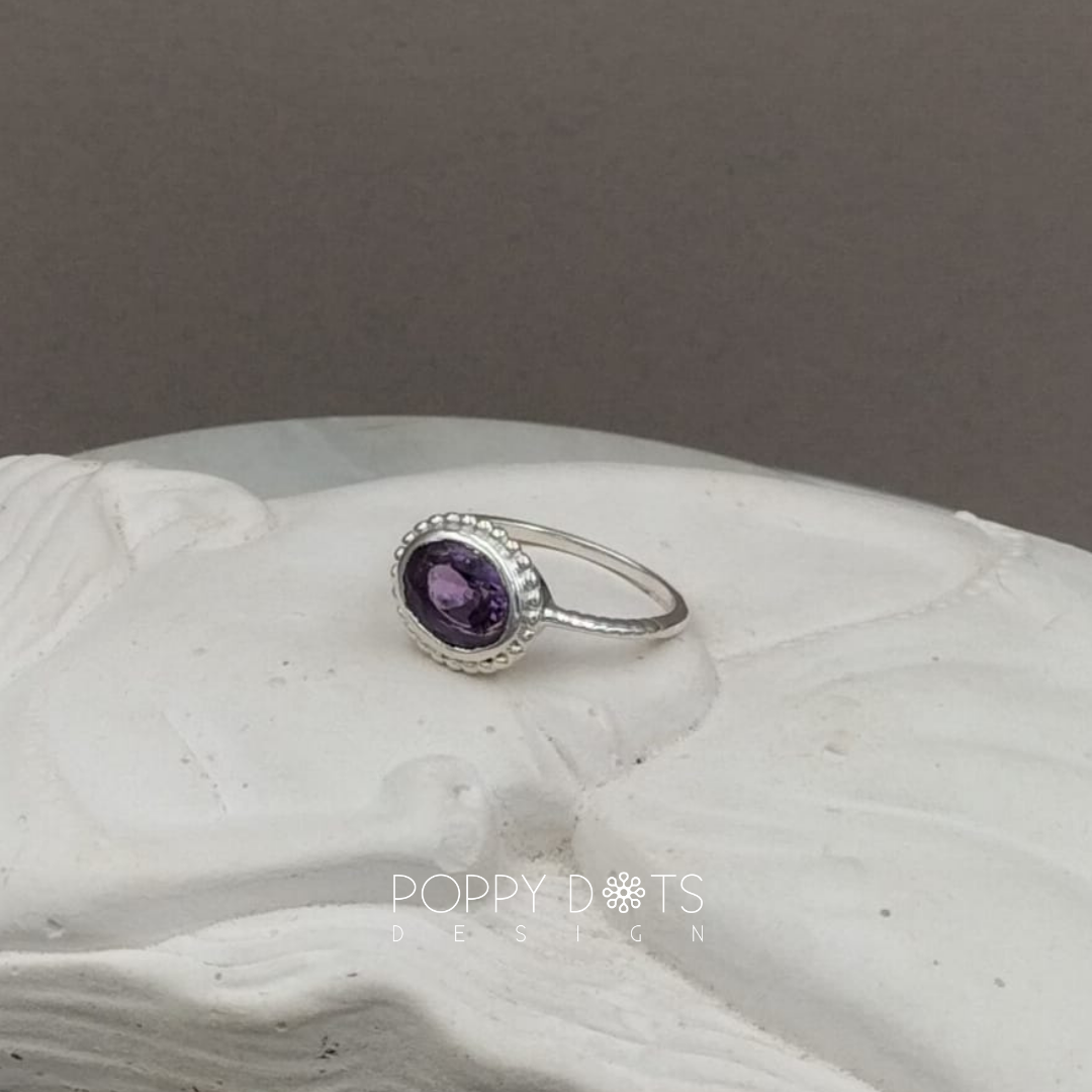 Sterling Silver Dottie Oval Purple Amethyst Ring