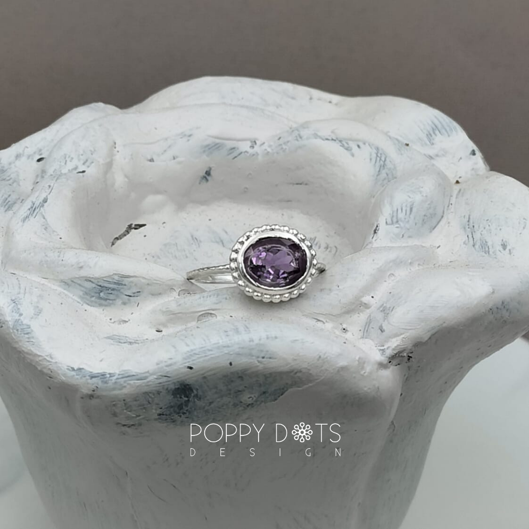 Sterling Silver Dottie Oval Purple Amethyst Ring