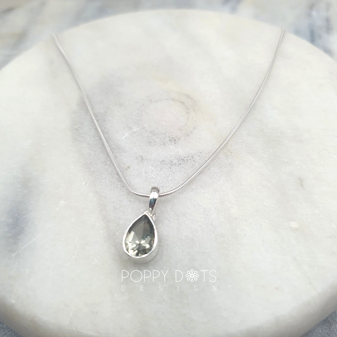 Sterling Silver Green Amethyst Teardrop Pendant