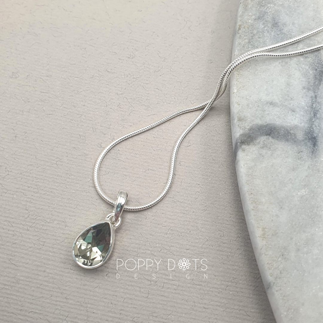 Sterling Silver Green Amethyst Teardrop Pendant