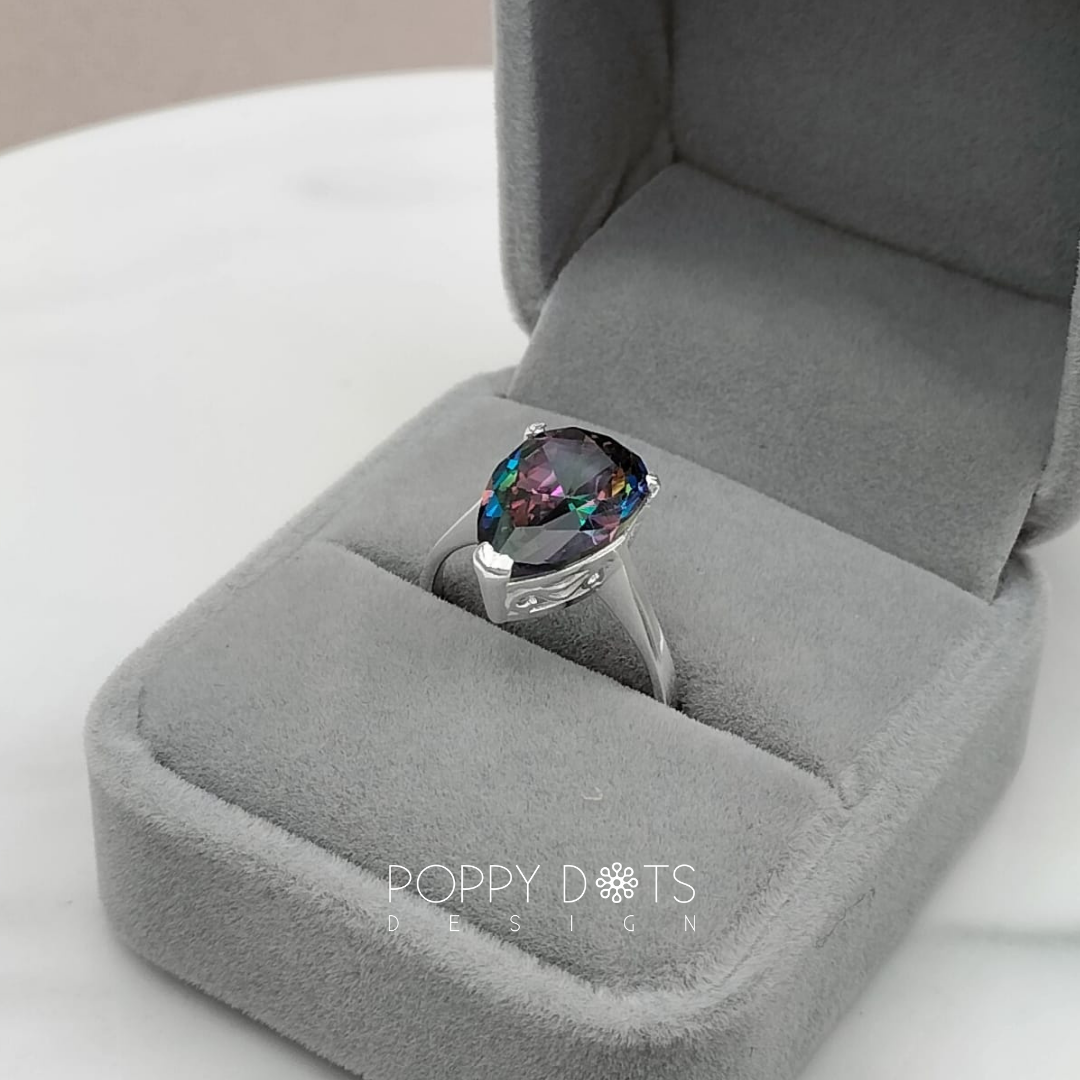 Sterling Silver Luxury Teardrop Mystic Topaz Ring