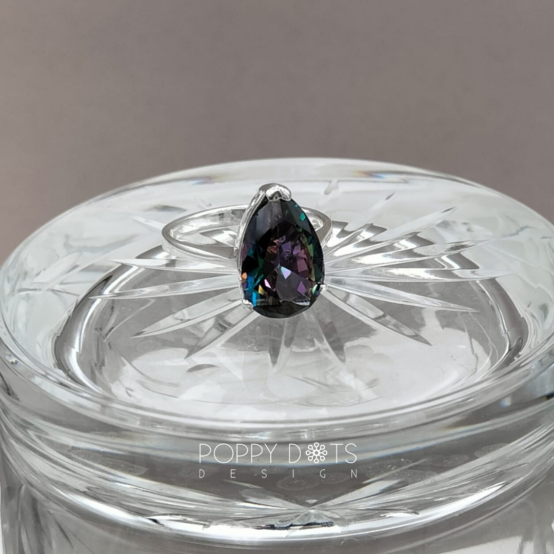Sterling Silver Luxury Teardrop Mystic Topaz Ring