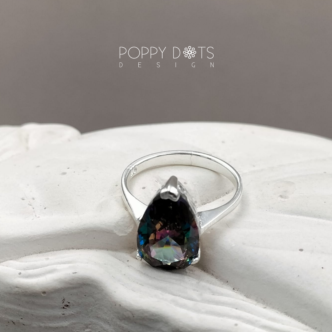 Sterling Silver Luxury Teardrop Mystic Topaz Ring