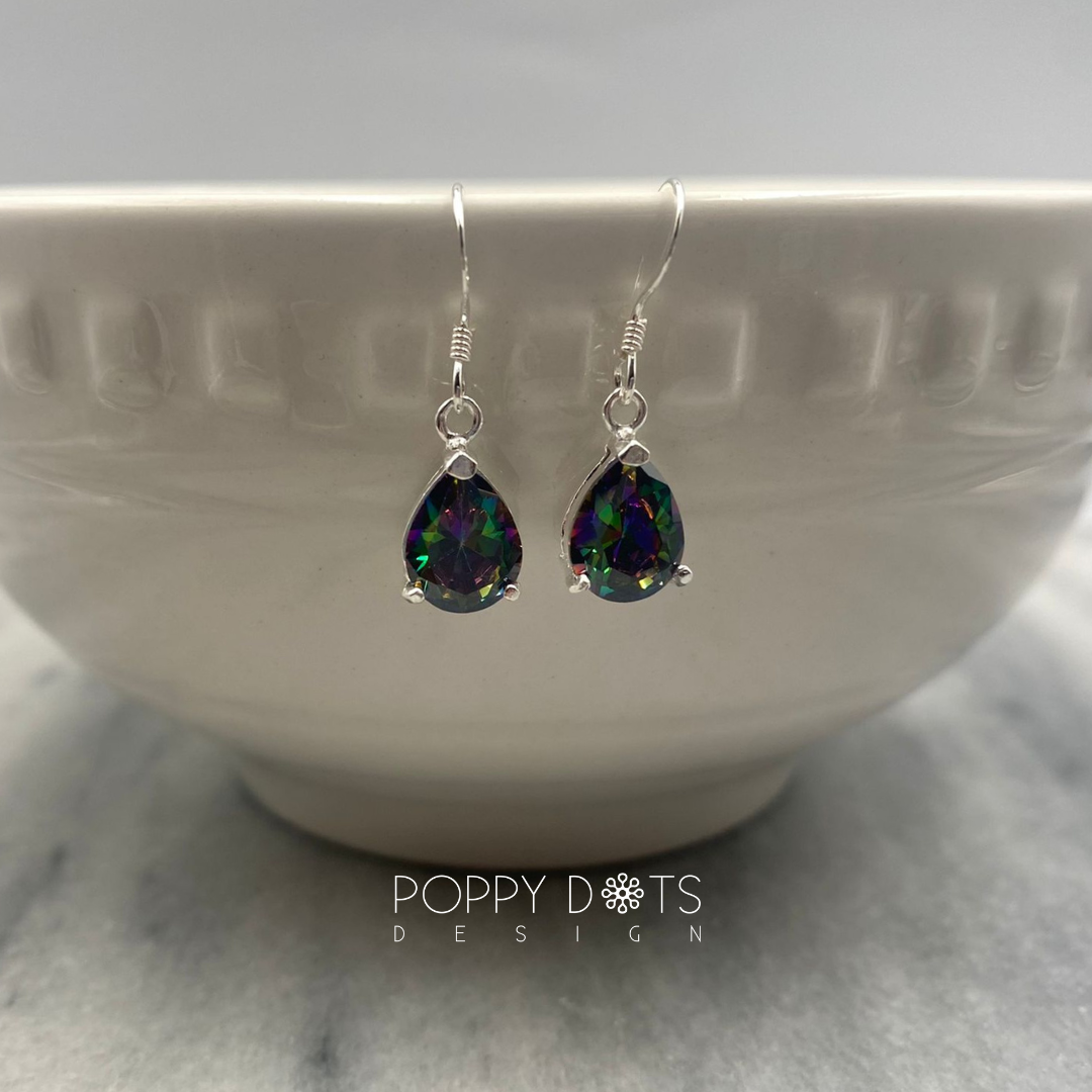 Sterling Silver & Mystic Topaz Teardrop Earrings