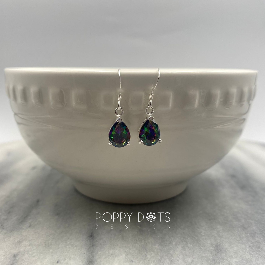 Sterling Silver & Mystic Topaz Teardrop Earrings