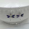 Load image into Gallery viewer, Sterling Silver Navy Blue Shell Dragonfly Earrings