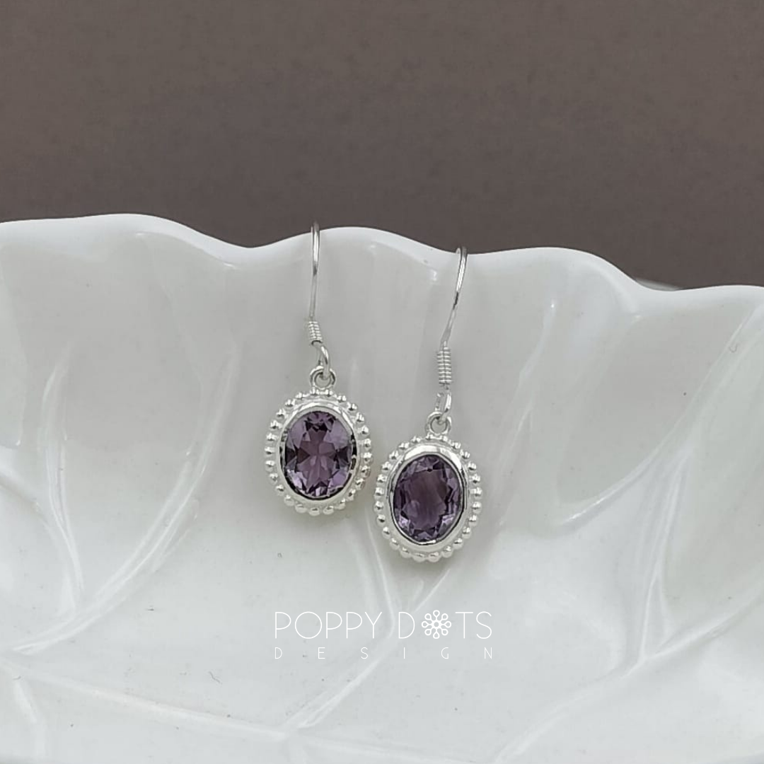 Sterling Silver Dottie Oval Purple Amethyst Earrings