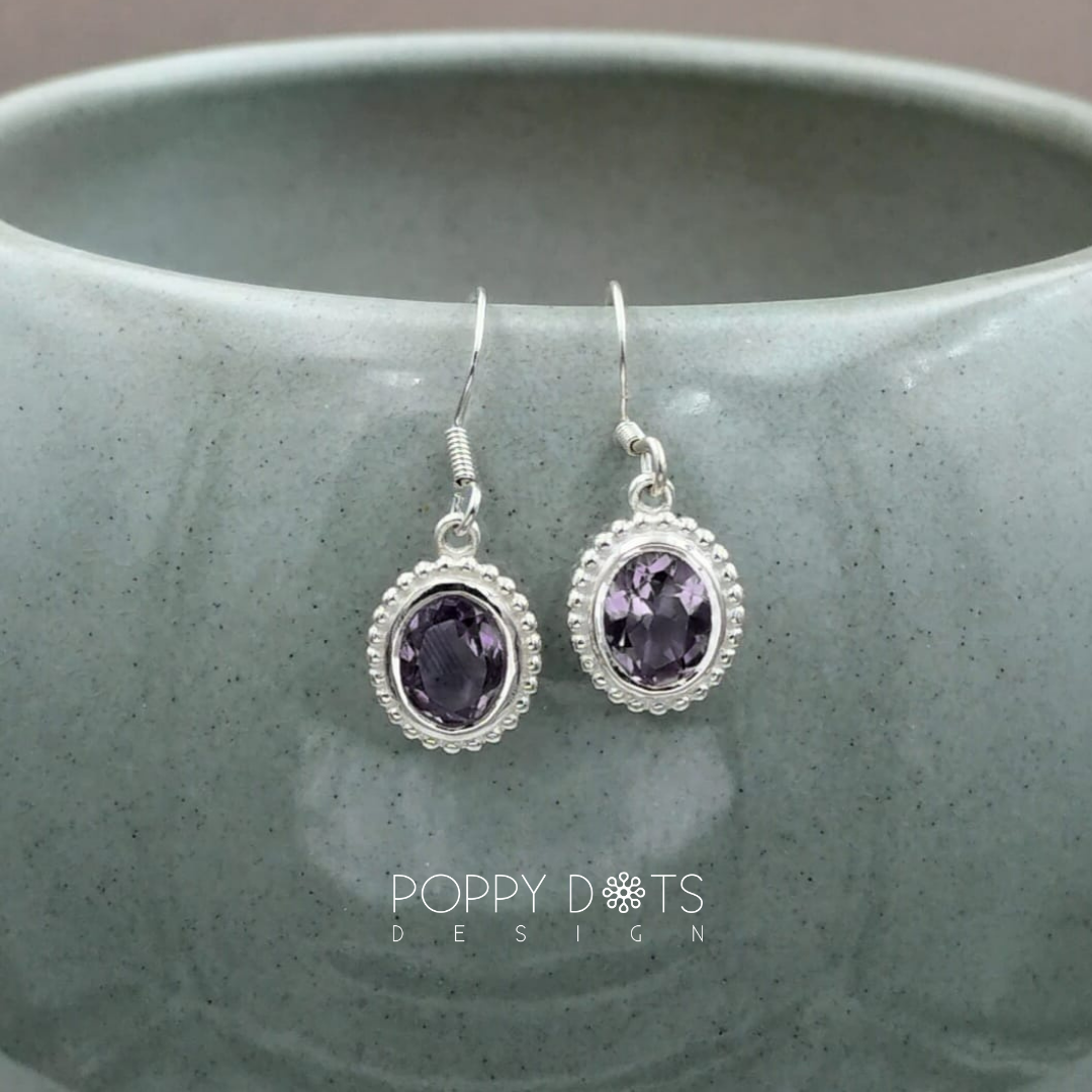 Sterling Silver Dottie Oval Purple Amethyst Earrings