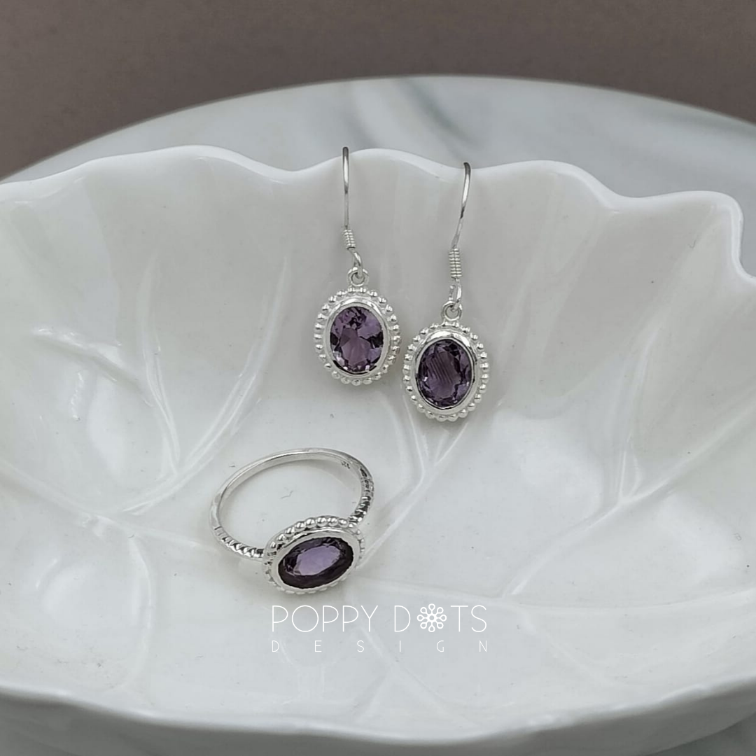 Sterling Silver Dottie Oval Purple Amethyst Earrings