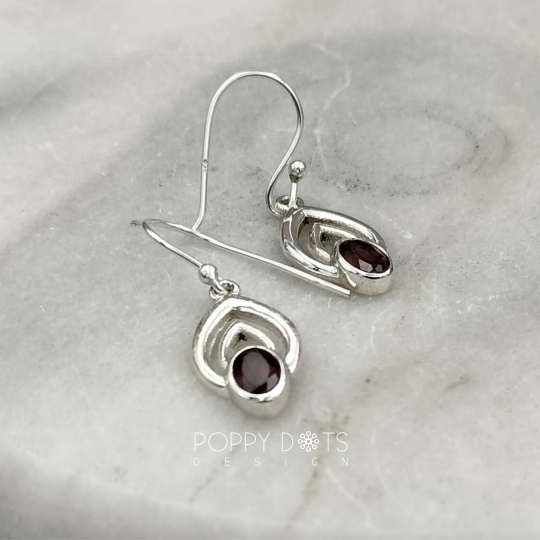 Sterling Silver Oval Garnet Drop Earrings