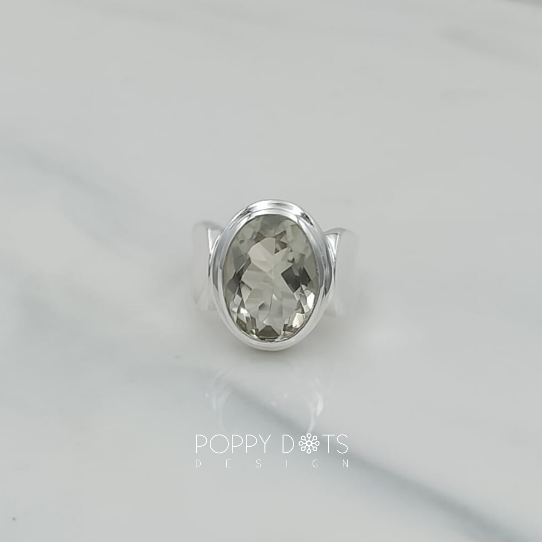 Sterling Silver Green Amethyst Oval Malachite Ring