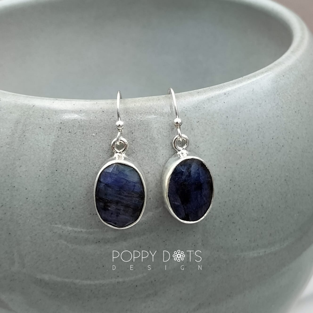 Luxurious Sterling Silver Oval Blue Sapphire Earrings