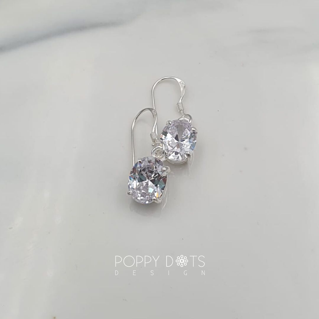 Sterling Silver Zirconia Oval Earrings