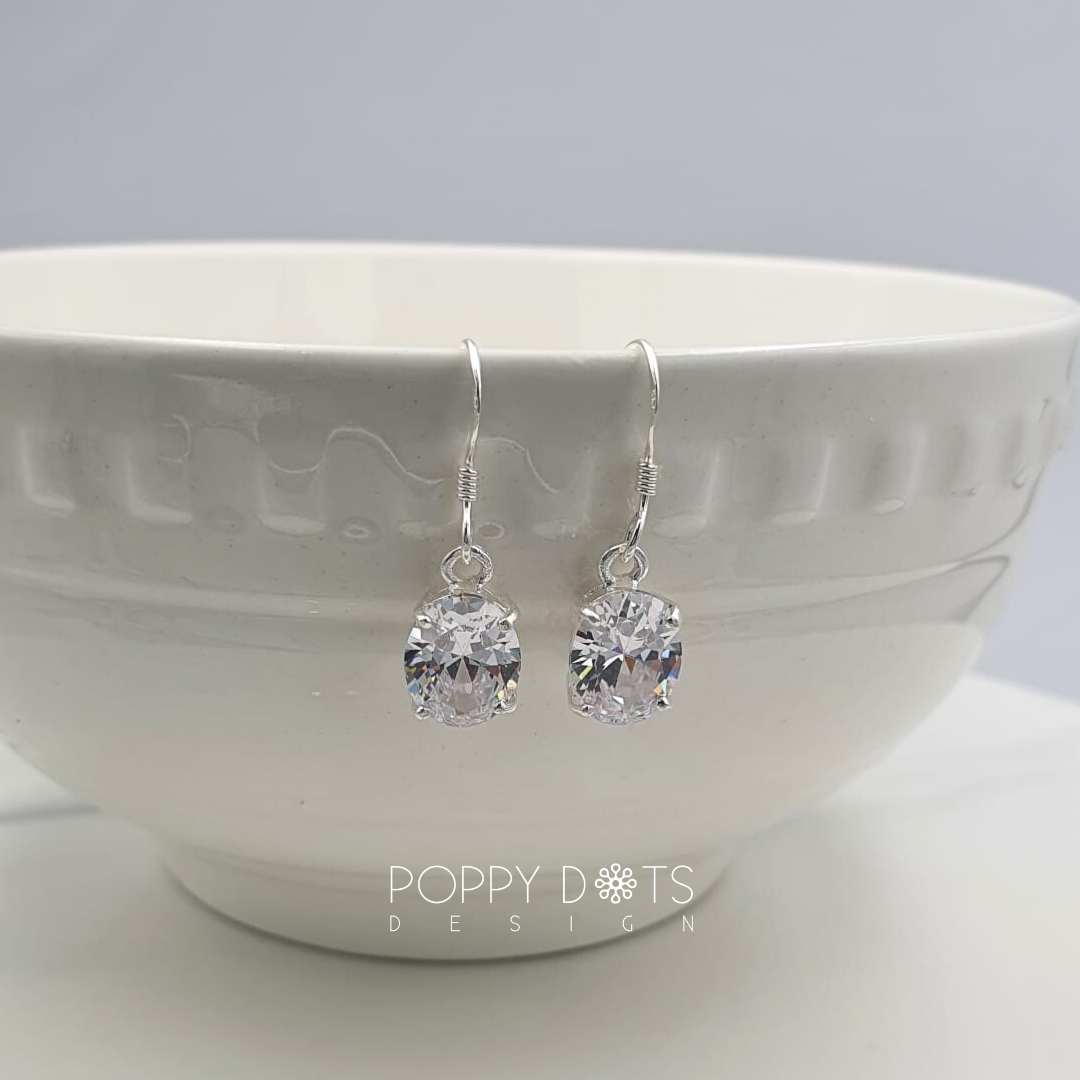 Sterling Silver Zirconia Oval Earrings