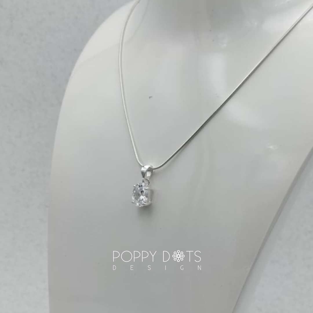 Sterling Silver Oval Zirconia Pendant