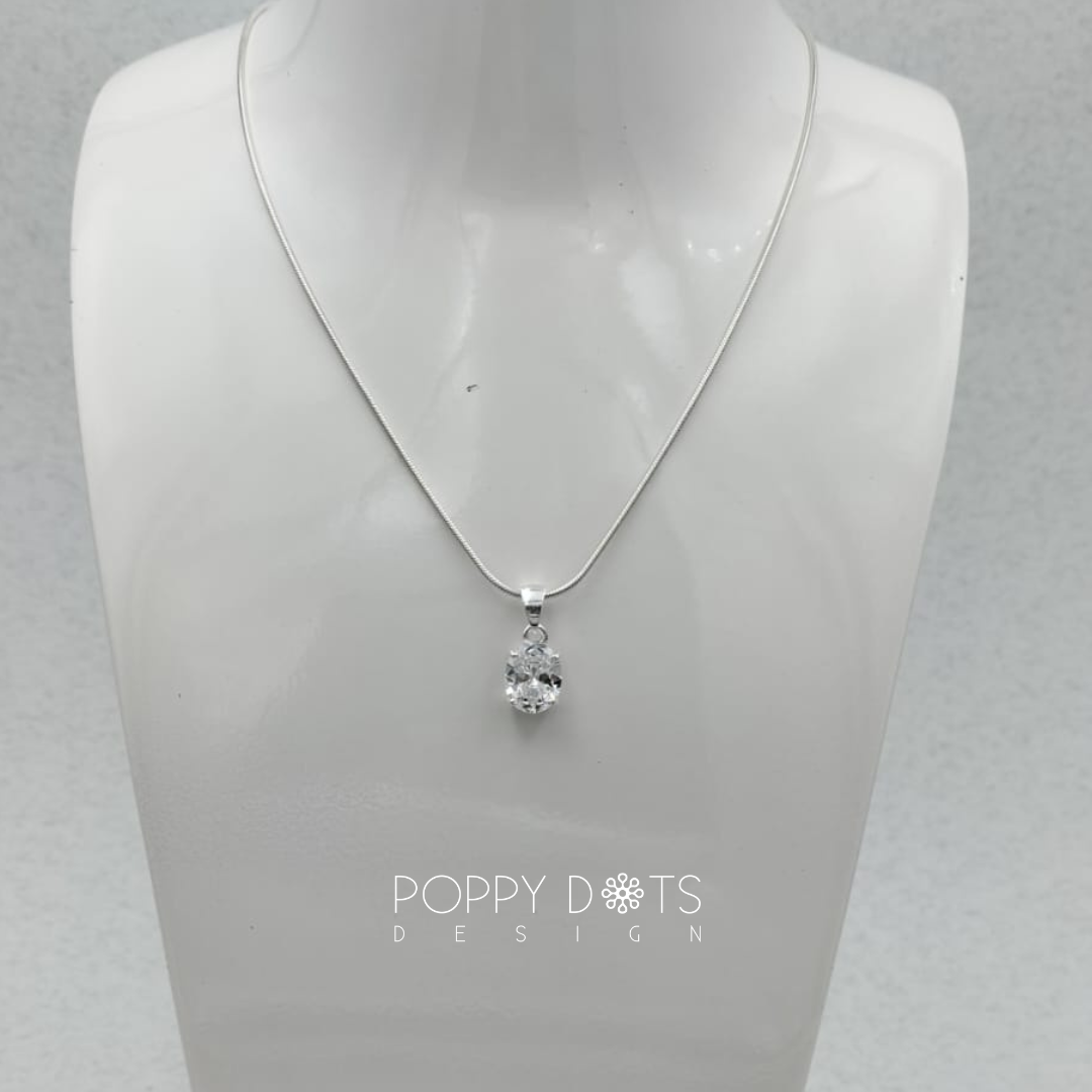 Sterling Silver Oval Zirconia Pendant