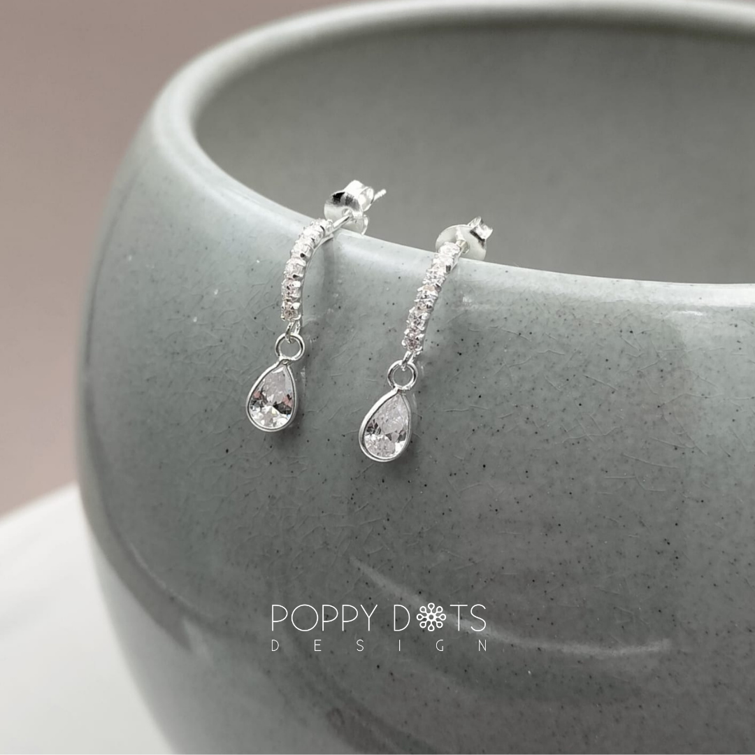 Sterling Silver Zirconia Pave Teardrop Earrings