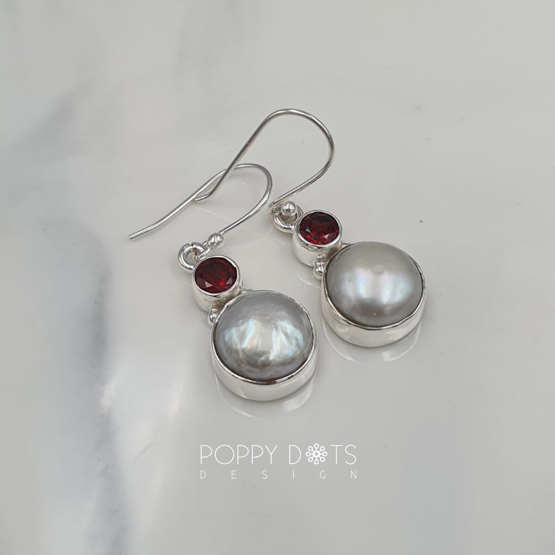 Sterling Silver Pearl and Garnet Earrings