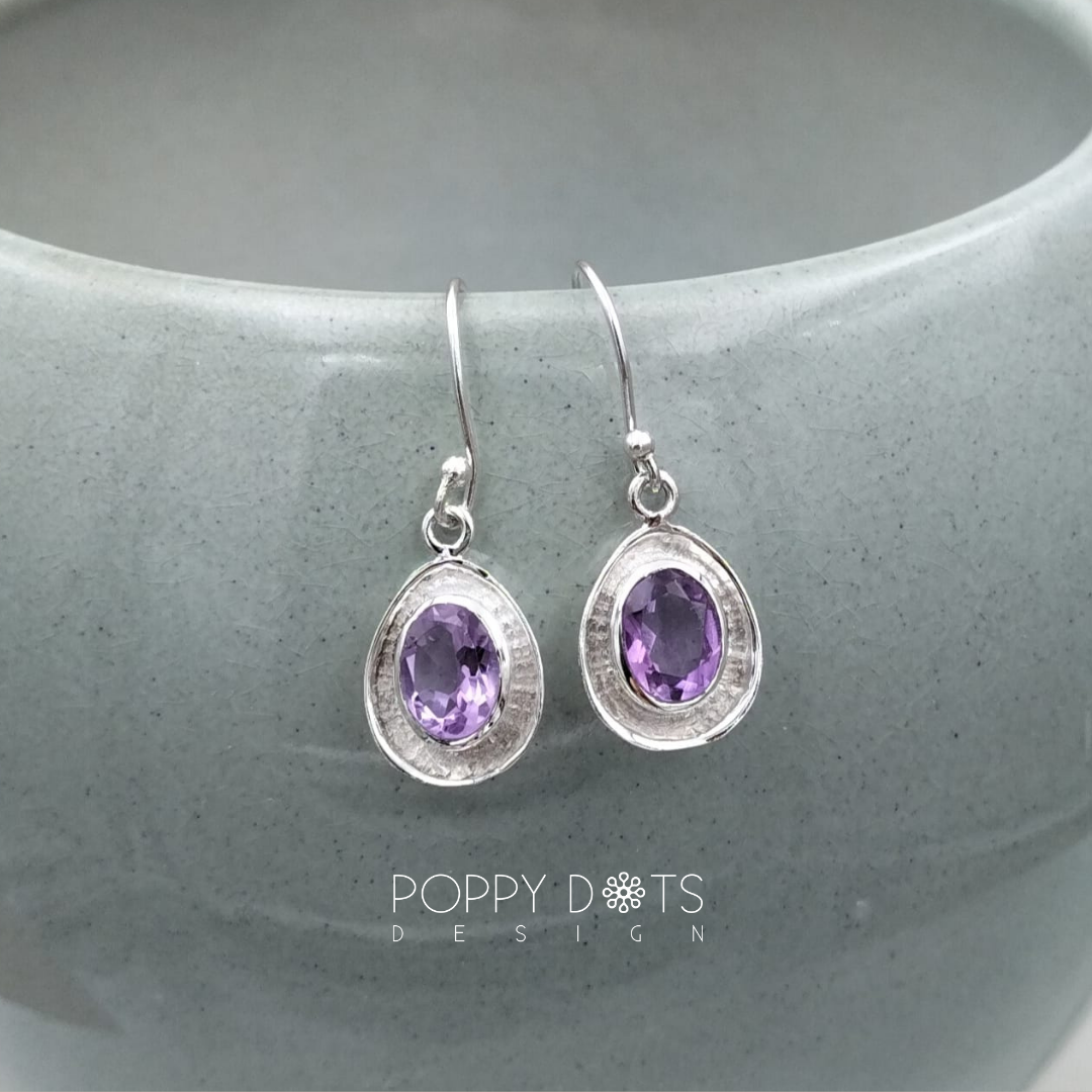 Sterling Silver Purple Amethyst Oval Cup Earrings