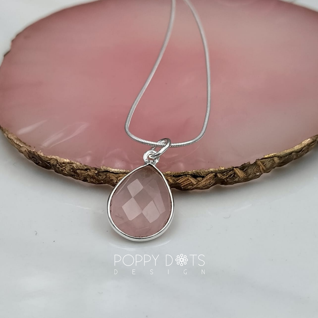 Sterling Silver Rose Quartz Teardrop Pendant