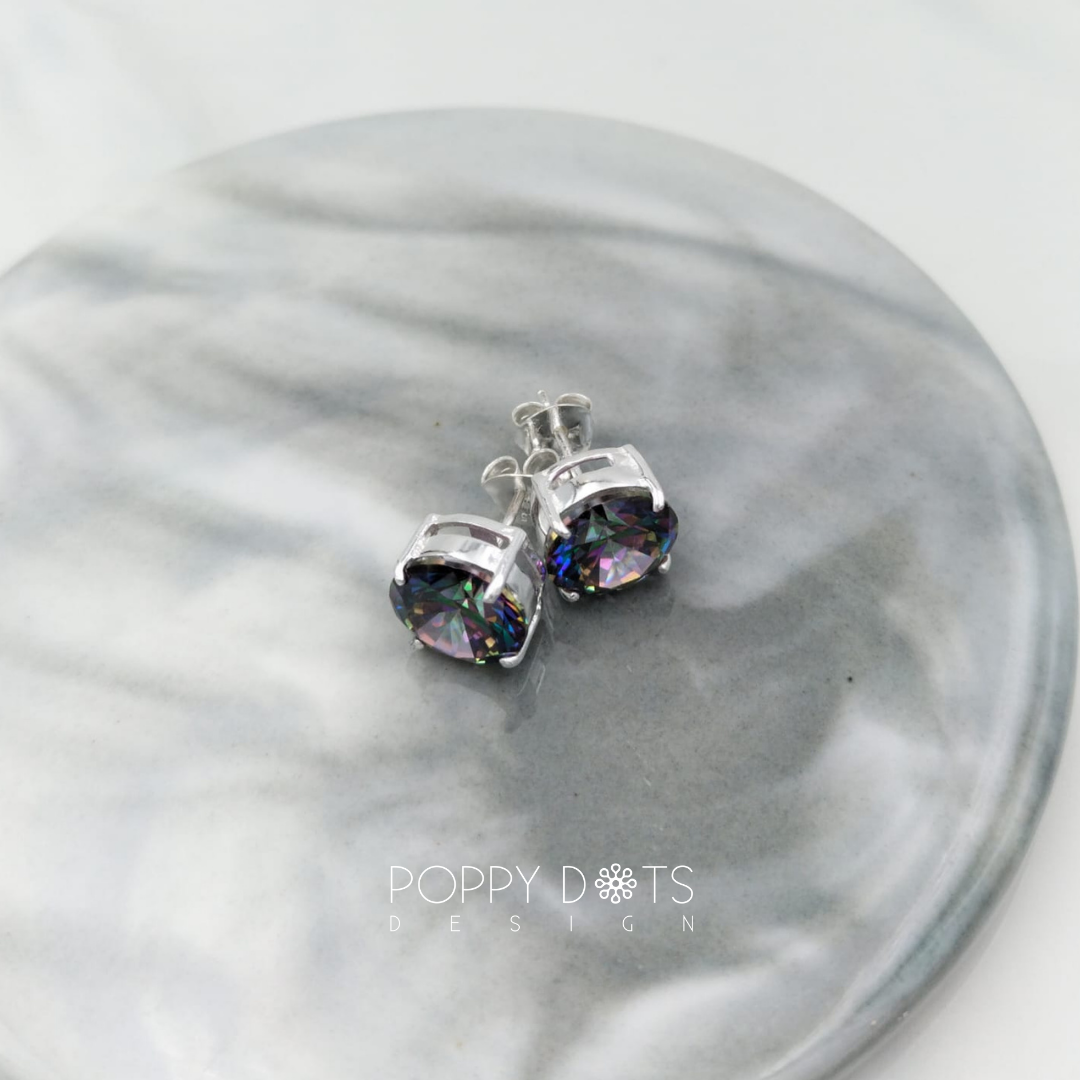 Sterling Silver Mystic Topaz Round Studs 9mm