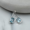 Sterling Silver Solid Hook Rectangular Blue Topaz Earrings