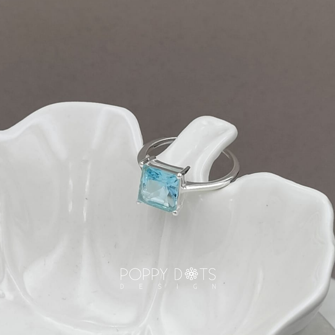 Sterling Silver Square Blue Topaz Solitaire Ring