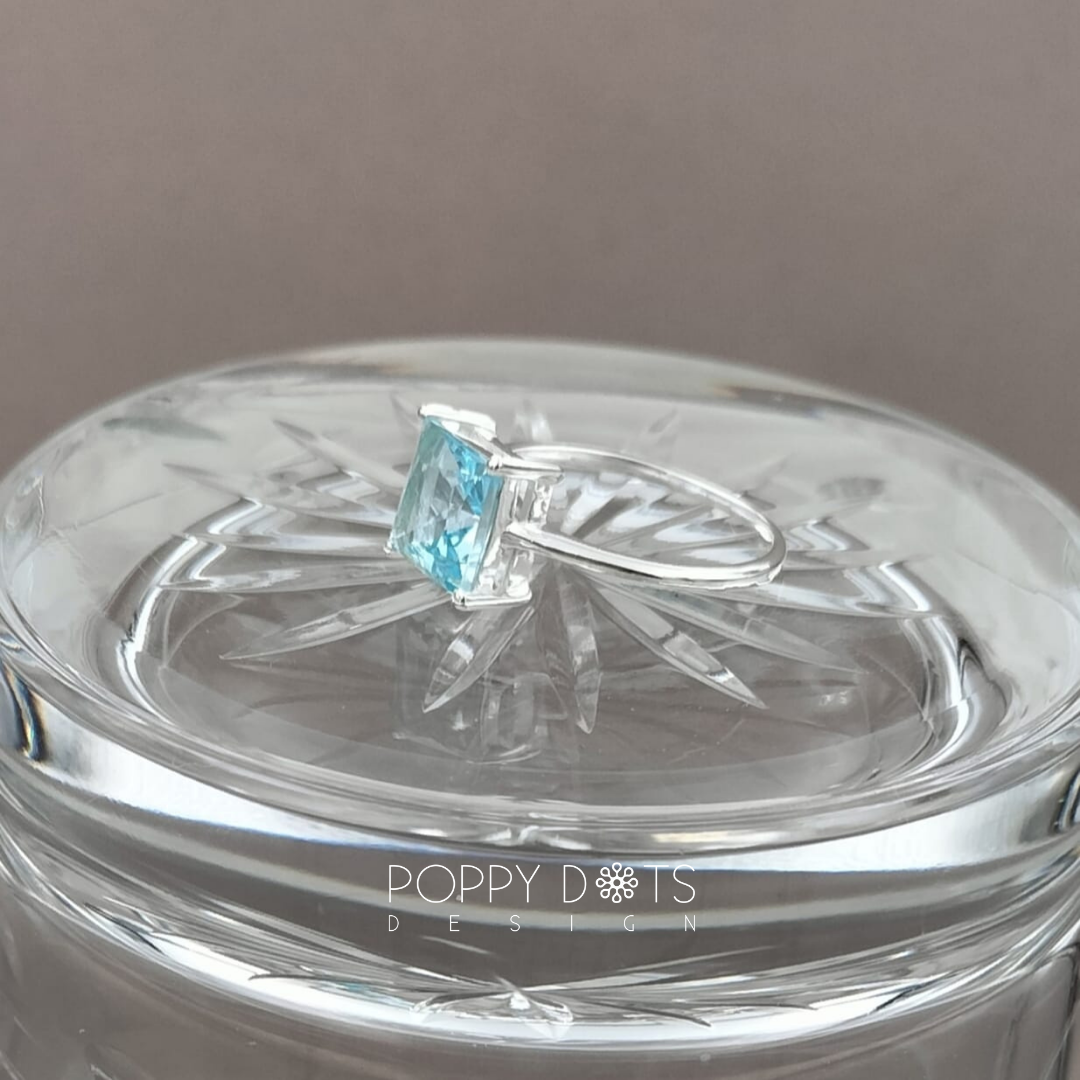 Sterling Silver Square Blue Topaz Solitaire Ring