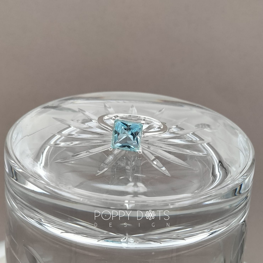 Sterling Silver Square Blue Topaz Solitaire Ring