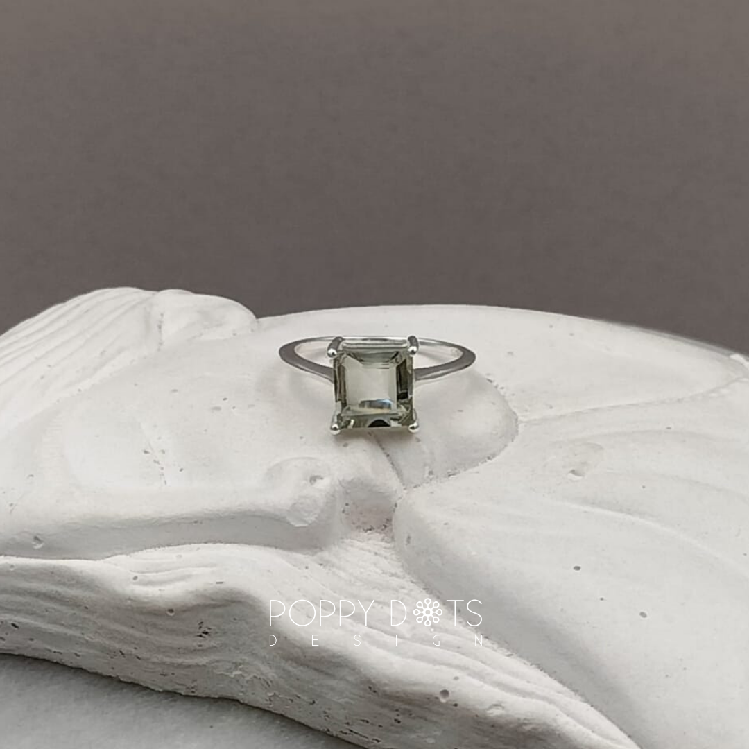 Sterling Silver Square Green Amethyst Solitaire Ring