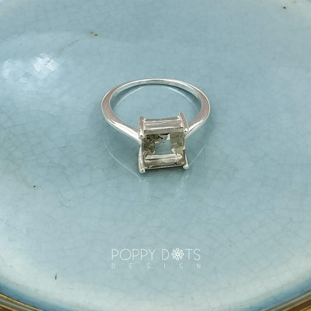 Sterling Silver Square Green Amethyst Solitaire Ring