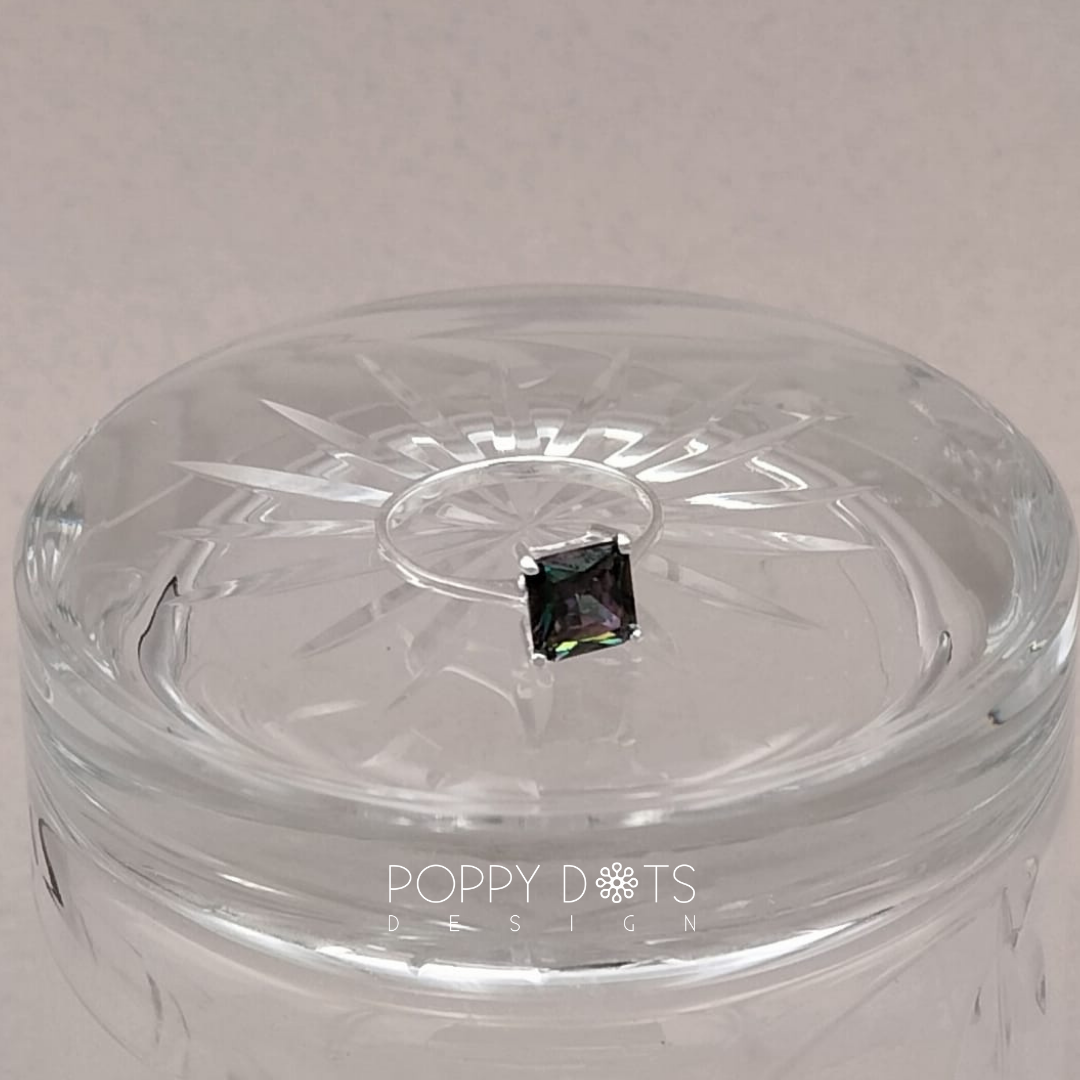 Sterling Silver Square Mystic Topaz Ring 7 mm