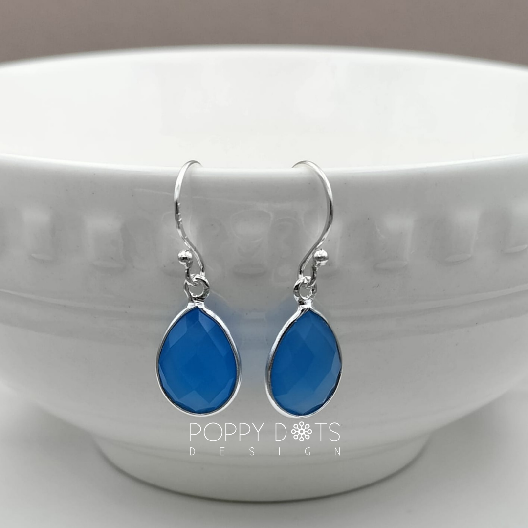Sterling Silver Teardrop Blue Onyx Earrings