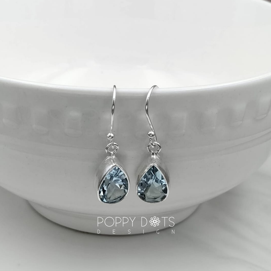 Sterling Silver Bigger Teardrop Blue Topaz Earrings