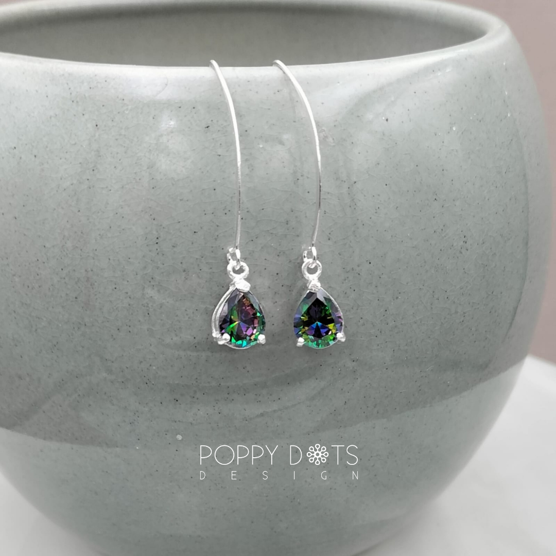 Sterling Silver Teardrop Mystic Topaz Splendor Hook Earrings